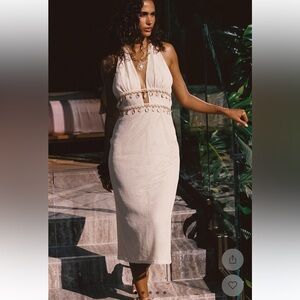 12th Tribe Ivory Shell Embellished Midi Dress Backless